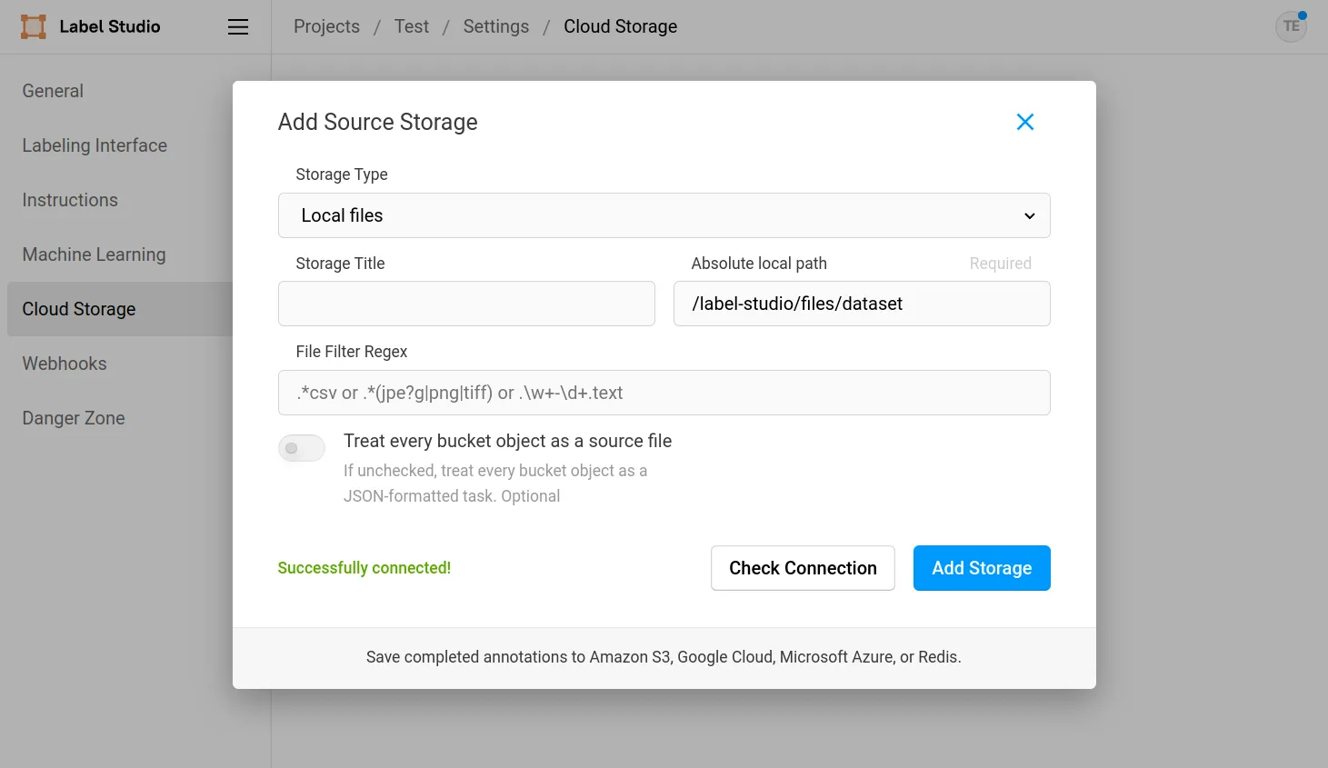 Label Studio local storage configuration